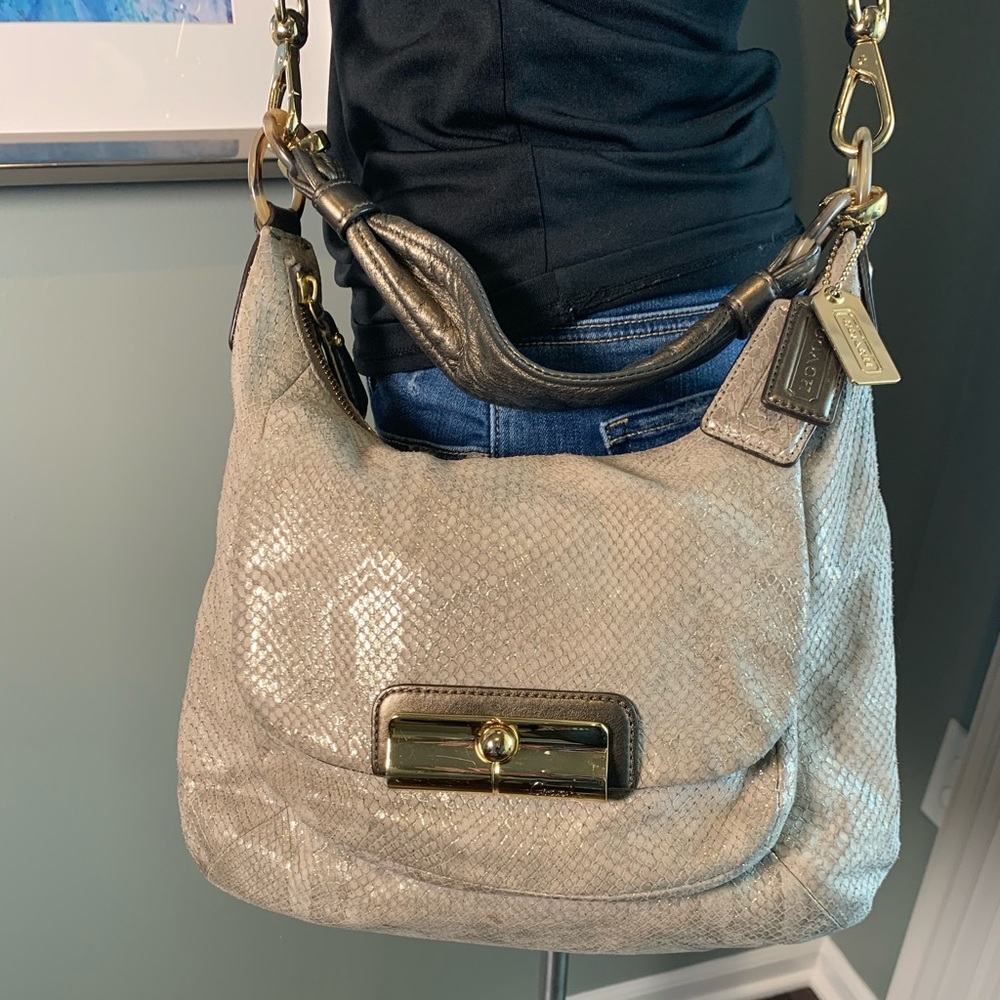 Coach Kristin Python Embossed Leather Hobo Bag